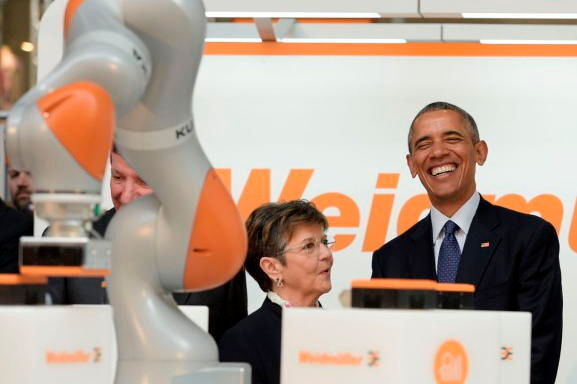 Allerdings konnte Obama über das Reinheitgebot nur lachen. Der Präsident will TTIP. (Bild: Hannover Messe)