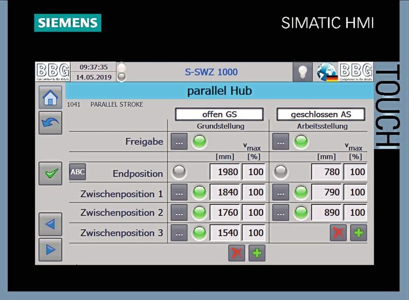 Ein näherer Blick in Sachen Easy Control 2.0 von BBG: die Parametrierung des Parallelhubs eines Formenträgersystems für die Polyurethanverarbeitung ist hier zu sehen. (BBG)