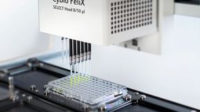 Der Select Head für die Cybio Felix Liquid Handling Plattform ist besonders flexiblel, beschleunigt Workflows wie Hit Picking und Normalisierung und vereinfacht komplexe Transfers, wie es in einer Pressemeldung heißt.  (Bild: Analytik Jena)