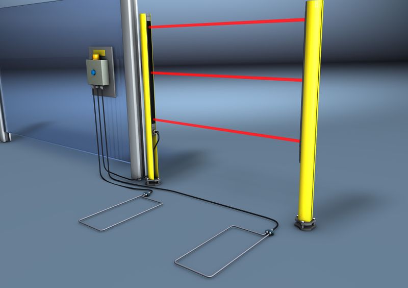 Bild 7: Stapler mutet das Lichtgitter über zwei Induktionsschleifen – die Gefahr bleibt bestehen (Bild: Leuze electronic GmbH + Co. KG )