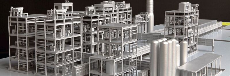 Das im 3-D-Druck gefertigte Modell der Hykero-Anlage – die erste industrielle Anlage zur Herstellung von 50.000 t/a e-Kerosin.