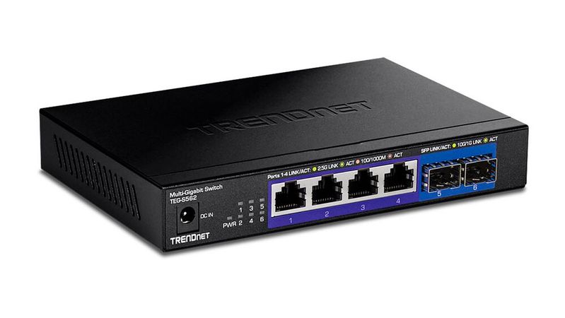 Dank der beiden 10G-SFP+-Slots sei der TEG-S562 auch eine kostengünstige Lösung für die Erweiterung eines KMU-Netzwerks um 10G-Link-Fähigkeiten.(Bild:  Trendnet)