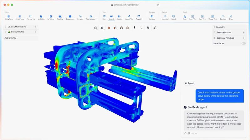 Die SimScale-Plattform unterstützt Fehleranalysen, Parametersweeps, Simulationsreporting und ein durchsuchbares Ingenieurgedächtnis.(Bild:  SimScale)