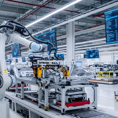 In verketteten Anlagen oder modularen Maschinen müssen Sicherheitsfunktionen systemübergreifend gedacht werden. (Bild: Frederic - stock.adobe.com_KI-generiert)