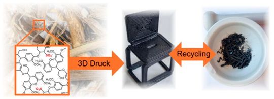 Eine recycelbare, wasserbasierte 3D-Drucktinte aus Abfall-Lignin ermöglicht eine nachhaltige Fertigung.(Bild:  Hereon/Maria Balk)