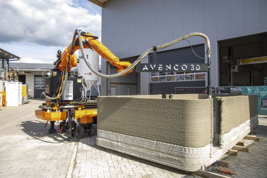 Nach nur fünf Stunden ist rund die Hälfte des Modulhauses „Pluto“ gedruckt. (Bild:  Rupp Gebäudedruck GmbH)