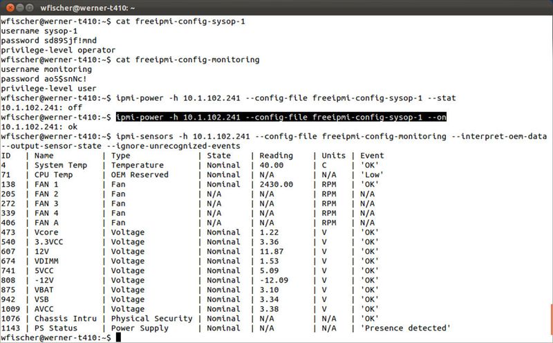 Abbildung 3: ipmi-sensors aus dem FreeIPMI Paket zeigt den Status aller IPMI Sensoren eines Servers an (Bild: Thomas-Krenn.AG)