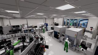 Der digitale Zwilling einer Fertigungslinie im Nvidia Omniverse. (Bild: Schaeffler)