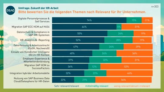 Rechts- und Planungssicherheit, funktionierende Kernprozesse und verlässliche Systeme haben derzeit Vorrang vor strategischen Zukunftsthemen.(Bild:  DSAG)