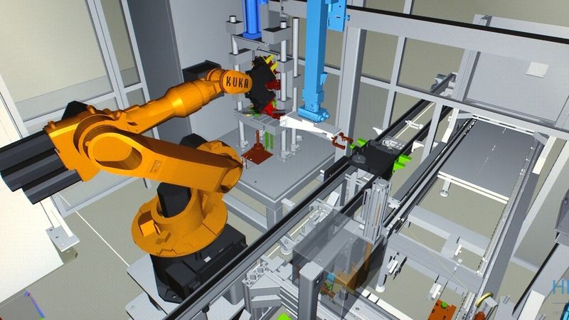 Während die virtuellen Modelle parallel zur mechanischen Konstruktion erstellt werden, kann mit der Entwicklung der Software für Steuerungen, HMI und Roboter erheblich früher begonnen werden. Damit wird eine Erneuerung und (Bild: Heitec)
