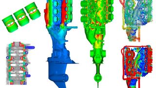 Kategorie Multiphysik: Rahul Singh, Ingenieur bei BRP, setzte Multiphysik-Simulationen ein, um Heizung, Kühlung, Druck und Ermüdung bei der Entwicklung eines 300 PS starken Zweitakt-Außenbordmotors zu berücksichtigen. Verwendet wurden Ansys Fluent, Ansys CFX, Ansys Mechanical und Ansys Ensight. (Rahul Singh)
