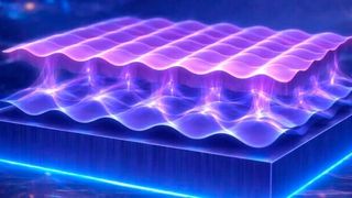 Das Konzeptbild veranschaulicht, wie das auf dem Substrat (MgO, unten) erzeugte Muster aus winzigen Erhebungen und Vertiefungen die Anordnung der Atome im supraleitenden Material (YBCO, oben) steuert. An der Grenzfläche zwischen den beiden Schichten ermöglicht eine elektronische Struktur, dass Supraleitung bei höheren Temperaturen auftritt als bisher möglich. (Bild: Chalmers University of Technology / Riccardo Arpaia)