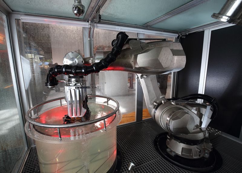 Der KR Quantec nano F setzt dank den Schutzklassen IP69 und IP67 neue Maßstäbe für umfassende Automatisierungslösungen in der Gießereibranche und im Motorenbau. (Bild: Kuka)