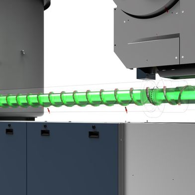 Das Assistenzsystem überwacht kontinuierlich den Zustand von Schnecke und Zylinder und zeigt Abweichungen frühzeitig an.
 (Bild: Erema)