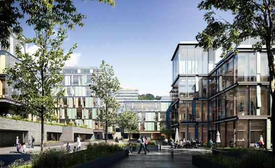 (Visualisierung des Eingangsbereichs, Projekt Glasblokkene Trinn 2 in Bergen. Bild: Healthcare Bergen)