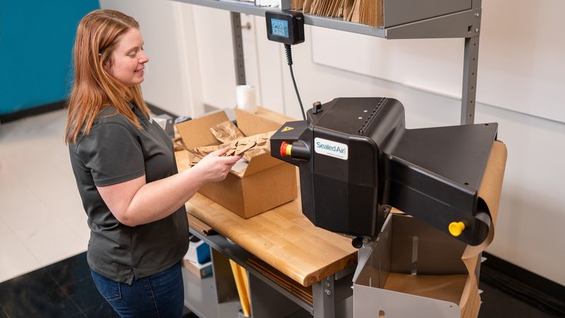  Mit dem ProPad Mini bietet Sealed Air ein kompaktes Hochleistungs-Papierpolstersystem, das für Verpackungsstationen und Fulfilment-Linien mit begrenztem Platzangebot entwickelt wurde. (Bild:  Sealed Air)