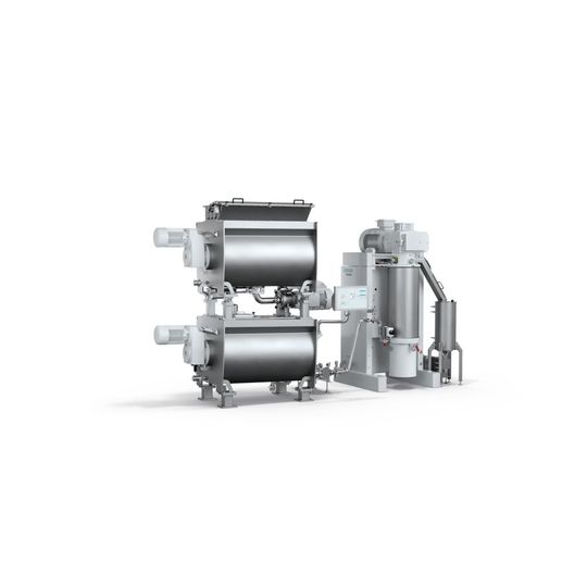 Compactmix kombiniert das Shearmix-Mischsystem mit einem Spiralrührwerk für schnelles, gleichmäßiges Mischen und der Aurora-Kugelmühle, um die Partikelgröße zu reduzieren.(Bild:  Bühler)