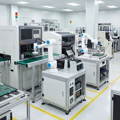 Robots can take over and automate many tasks in peripheral areas of EMS manufacturing. (Image: Delta Electronics)