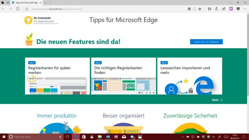 Mit dem Crerators Update bekommt der bislang sehr spartanische Edge-Browser etliche neue Funktionen und eine bessere Bedienung verpasst. (Vogel IT-Medien)
