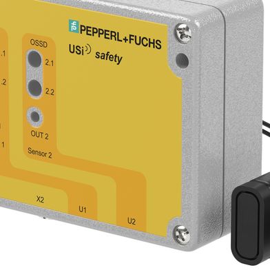 Das Sensorsystem USi-Safety umfasst zwei Ultraschallwandler zum Anschluss an zwei unabhängige Kanäle, die jeweils EN ISO 13849 Kategprie 3 PL d erfüllen. (Bild: Pepperl+Fuchs)