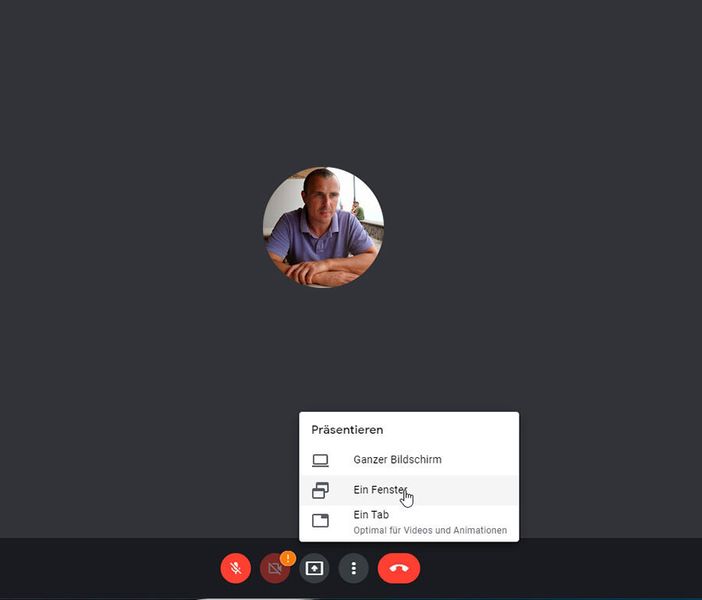 Freigeben von Bildschirm und Programmen in Google Meet. (Joos)