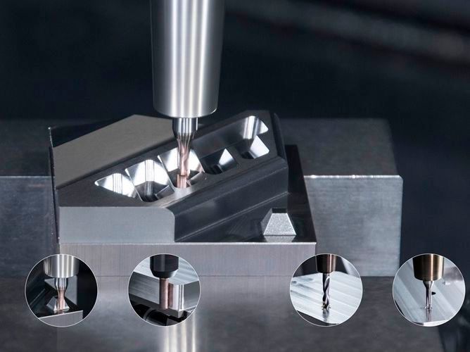 Neue Werkzeuge für die Bearbeitung von gehärteten Werkstoffen präsentiert die Kompetenzmarke WNT. Von links: darunter die Fräser CCR-H und Monstermill-HCR sowie den Hartbohrspezialisten WTX-H und das Multitool BGF-Typ H.  (Ceratizit)