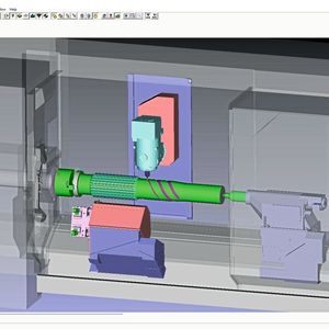 3D Virtual Monitor simuliert den aktuellen NC-Code und verwendet die exakten Spezifikationen der Okuma-Maschine, um sicherzustellen, dass das Programm das gewünschte Teil sicher und genau produziert.