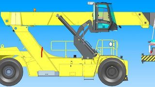 Die neue, hochfahrbare Kabine des Hyster-Reachstackers RS46 verbessert die Sicht bei Einsätzen in Häfen und auf Terminals. (Hyster)
