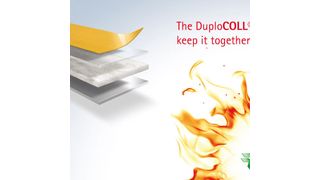 Die Klebebandreihe Duplo-Coll FR besteht aus einem flammhemmenden Vliesträger, einer Silikonpapierabdeckung und zwei eigens entwickelten Acrylatklebstoffsystemen. (Bild: Lohmann)
