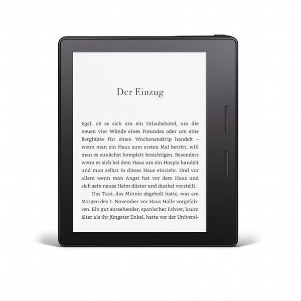 Zum einhändigen Lesen verfügt der Kindle Oasis neben dem Touch Display über physische Tasten am Gehäuserand. (Bild: Amazon)