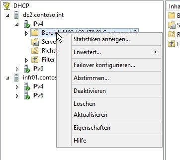 Abbildung 2: Wurde ein IP-Bereich eingerichtet, wird über das Kontextmenü des Bereiches durch Auswahl von „Failover konfigurieren“ der Assistent gestartet, mit dem die Hochverfügbarkeit aktiviert wird. (Bild: Joos)