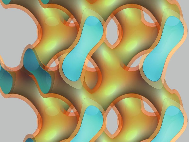 Die Lipide bilden netzartig verzweigte Membrane, welche Wasser (hellblau) einschließen. (Livia Salvati Manni / ETH Zürich)