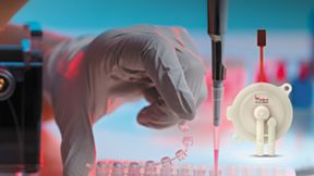 La Disc Pump dimostra i propri vantaggi anche nelle applicazioni aria-liquido, come nel caso delle pipette a cuscinetto d’aria. (Bild: Collage: Adobe Stock / luchschenF, Lee)
