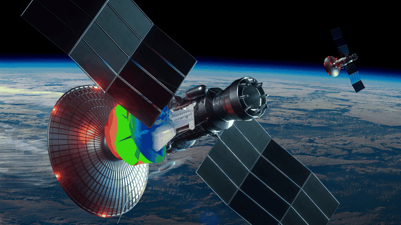 Thermo-strukturelle Analyse eines Satelliten: Die gekoppelte Simulation von Temperaturverteilung und mechanischem Verhalten bildet die Grundlage für die Bewertung kritischer Lastfälle und die Optimierung von Raumfahrtsystemen im Orbit.(Bild:  CAE Solutions GmbH)