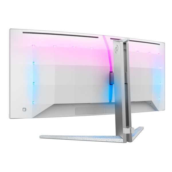 Der Evnia 34M2C8600 bietet ebenfalls Ambiglow-Lichteffekte. Der Standfuß ist in der Höhe verstellbar.  (Bild: MMD)