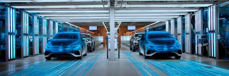 Mithilfe von Nvidia Omniverse und KI entwickelt Mercedes-Benz einen vernetzten, digitalen Ansatz zur Optimierung seiner Fertigungsprozesse, um die Konstruktionszeit und die Produktionskosten zu reduzieren.(Bild:  Mercedes-Benz)