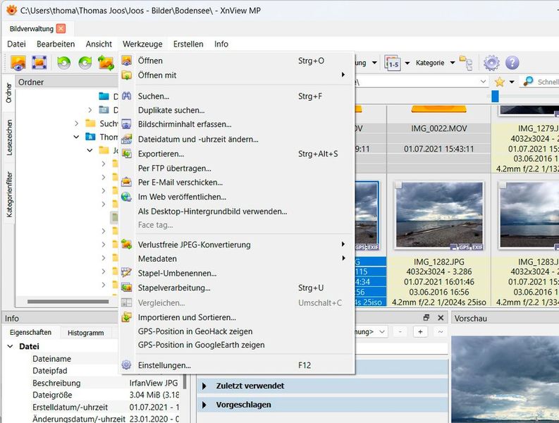 XNView MP stellt auch verschiedene Werkzeuge für die Bildbearbeitung zur Verfügung.  (Bild: Joos (Screenshot))