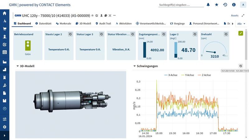 In Contact Elements werden alle Spindeldaten visualisiert, inklusive des Schwingungs-Fingerabdrucks. (Bild: GMN)