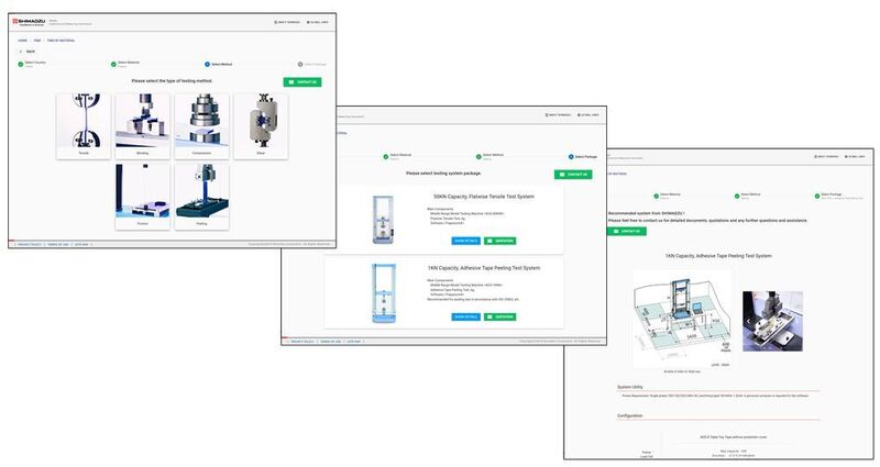 Ten mouse-clicks away: Applying a goal-oriented menu, the Testing Machine Configurator supports quickly the research and identification process for the perfect individual testing solution. (Shimadzu)