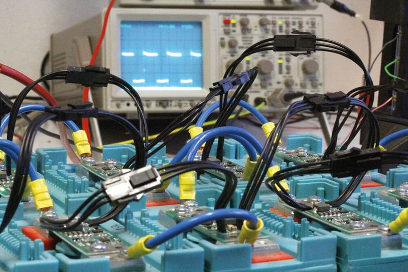 Laboraufbau: Tests der Balancer-Platinen auf den Akkupacks. (Bild: Markus Kessler)
