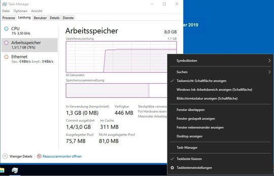 Der Taskmanager auf Windows-Servern bietet einen ersten Überblick über die Leistung eines Domänen-Controller.(Bild:  Microsoft / Joos)