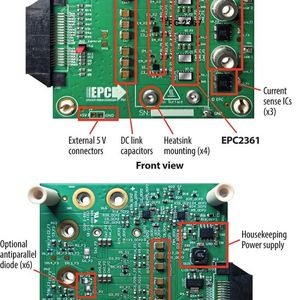 Bild 1:  Übersicht des EPC91124-Evaluierungsboards, welche die Hauptabschnitte hervorhebt.(Bild:  Efficient Power Conversion (EPC))