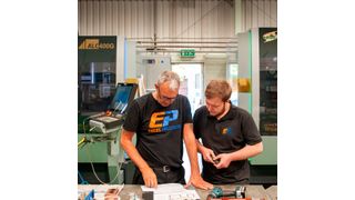 (left) Craig Turl Excel Precision Senior Wire EDM programmer with (right) Lewis Andrews Excel Precision Branch Manager with Sodick technology (Source: Pixel Photography)