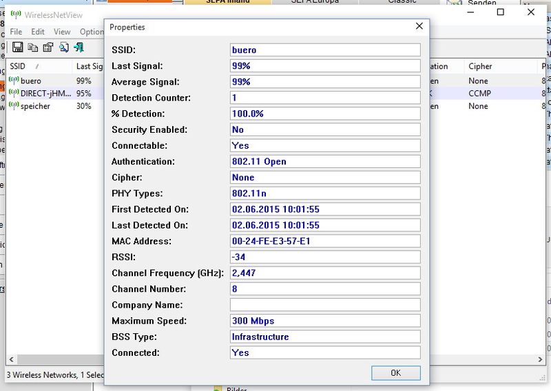 Abbildung 8:Für die gefundenen WLANs lassen sich weitere Informationen anzeigen und auch Daten auslesen. Administratoren können sich direkt mit dem WLAN verbinden. (Bild: Joos)