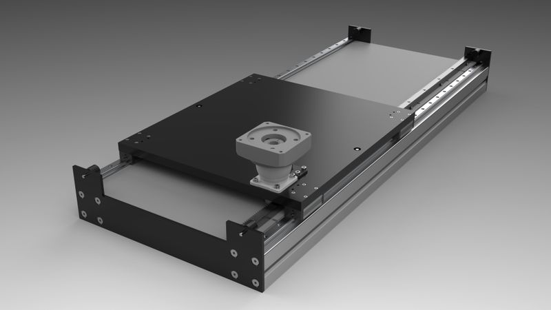 Die neue Aluminium-7.-Achse von Indunorm für Cobots und leichte Robotersysteme ist als Stand-alone-Lösung in vier Baugrößen erhältlich und erweitert den Arbeitsbereich entlang einer linearen Verfahrachse.(Bild:  Indunorm Bewegungstechnik GmbH)