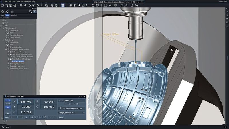 Kollisionen vermeiden: Mithilfe eines digitalen Zwillings prüft die Software vorab virtuell sämtliche Bewegungen von Achsen, Werkstücken und Werkzeugen im Arbeitsraum der CNC-Maschinen.  (Tebis AG)
