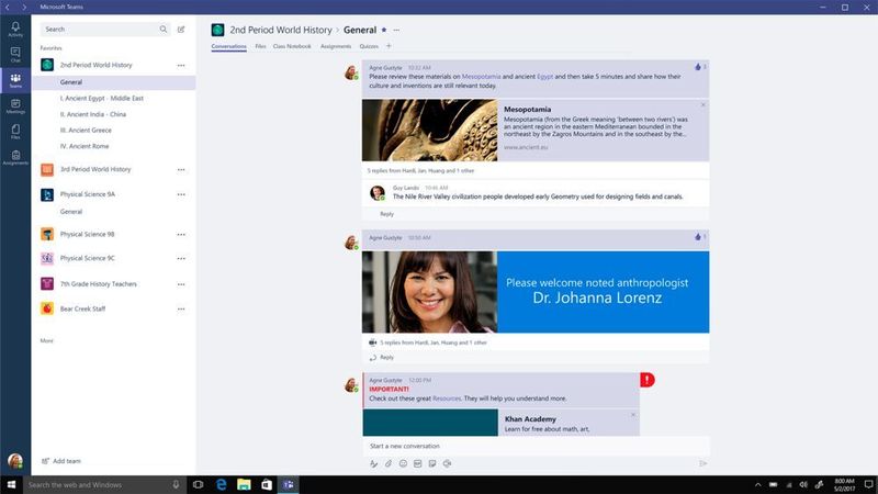 Hier ein Beispiel für die Nutzung von Microsoft Teams im Unterricht. Mit dem Tool können Aufgaben gestellt und zusätzliche Informationen vermittelt werden. (Microsoft)