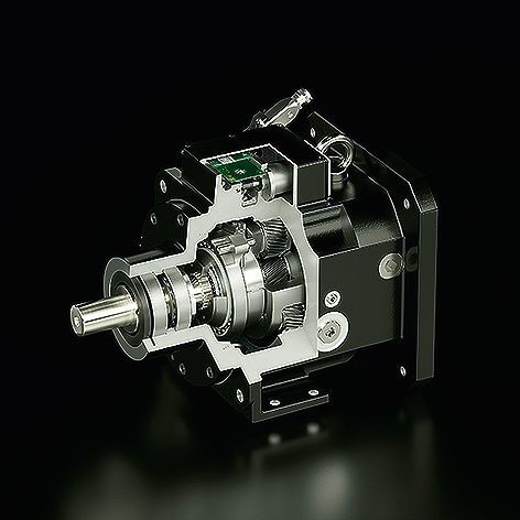 Das Zweistufen-Schaltgetriebe PS Sensorshift für Maschinenhauptantriebe 
mit digital gesteuerter Schalthilfe. (Stöber Antriebstechnik)