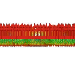 Bild 4: Numerisch berechnete Magnetfeldverteilung in einem rechteckigen Hohlleiter. Die Darstellung der TE01-Mode veranschaulicht, wie elektromagnetische Felder in Hochfrequenzkomponenten untersucht werden können. Solche Berechnungen gehören zum Anwendungsgebiet der von Zoltan Cendes mitentwickelten elektromagnetischen FEM-Simulation.(Bild:  Rectangular waveguide TE01 (B field, side view) /Kyrsjo / CC BY-SA )