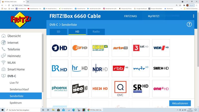 Abbildung 36: Nicht sehr Business-relevant, aber trotzdem schön: Der Autors Fritzbox 6660 konnte per Mai 2021 am Standort München schon 100 Radio und 106 TV-Sender aus dem Vodafone Kabel in das LAN-und-WLAN ziehen. (Bild: Harald Karcher)